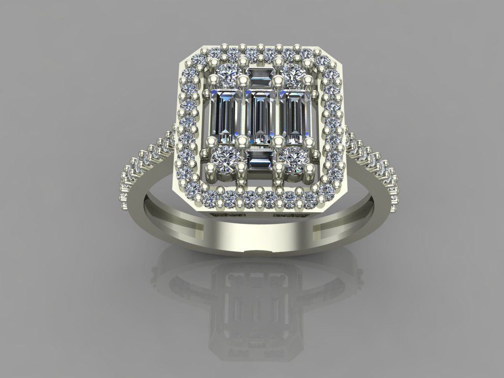 GC GOLD T76- Baguette ring Diamond gold  3D print model_6