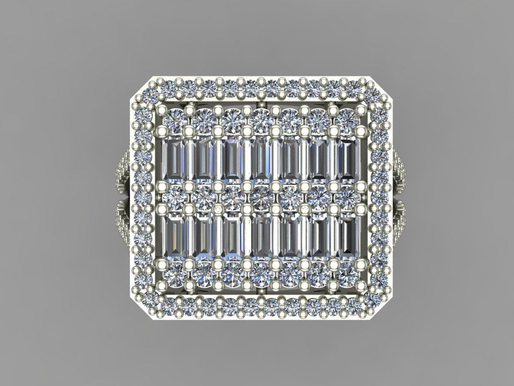 GC GOLD T78-  Baguette ring Diamond gold  3D print model_3