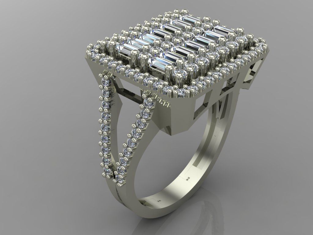 GC GOLD T78-  Baguette ring Diamond gold  3D print model_1