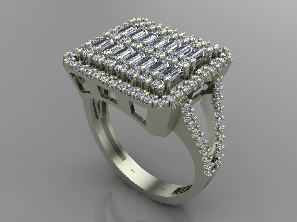 GC GOLD T78-  Baguette ring Diamond gold  3D print model_2