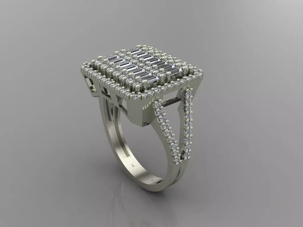 GC GOLD T78-  Baguette ring Diamond gold  3D print model_0