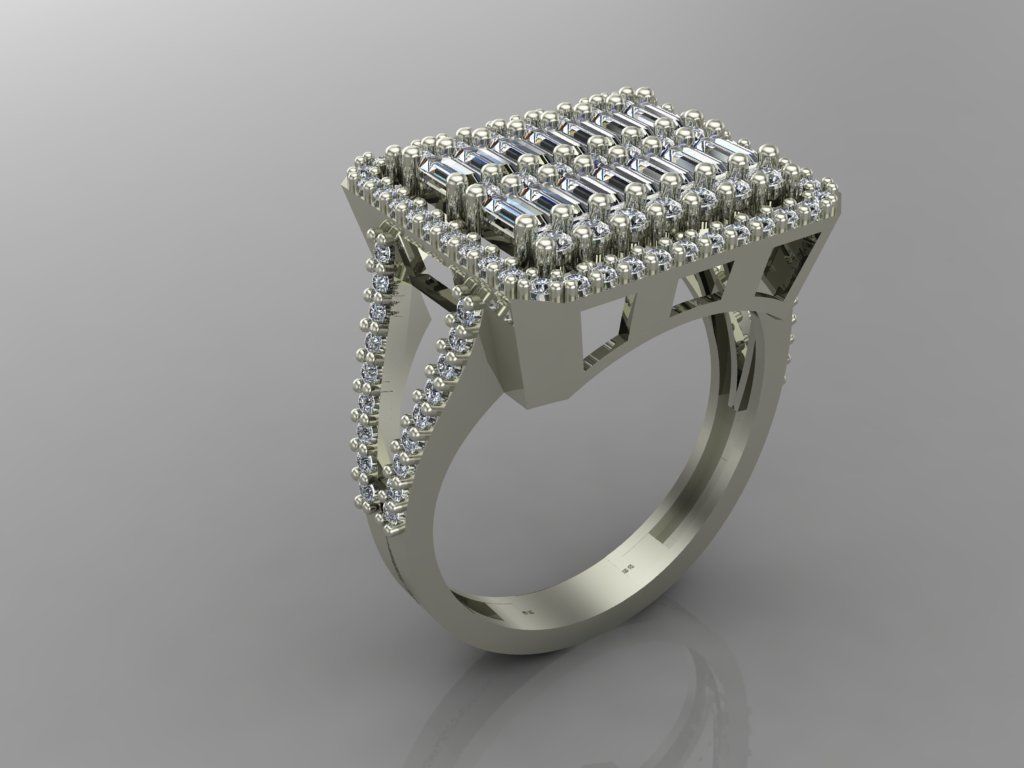 GC GOLD T78-  Baguette ring Diamond gold  3D print model_7