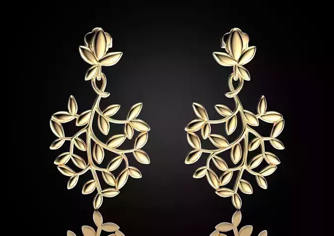 Olive Leaf Drop Earrings 491 3D print model