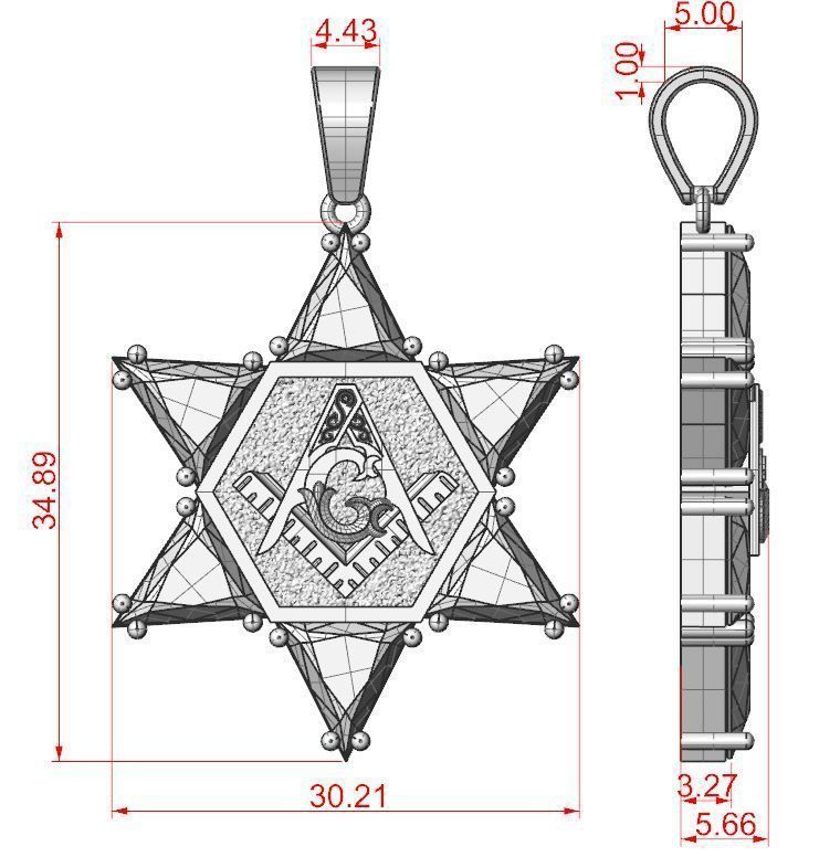 Pendant Hexagon Masonic Star 3D print model_8