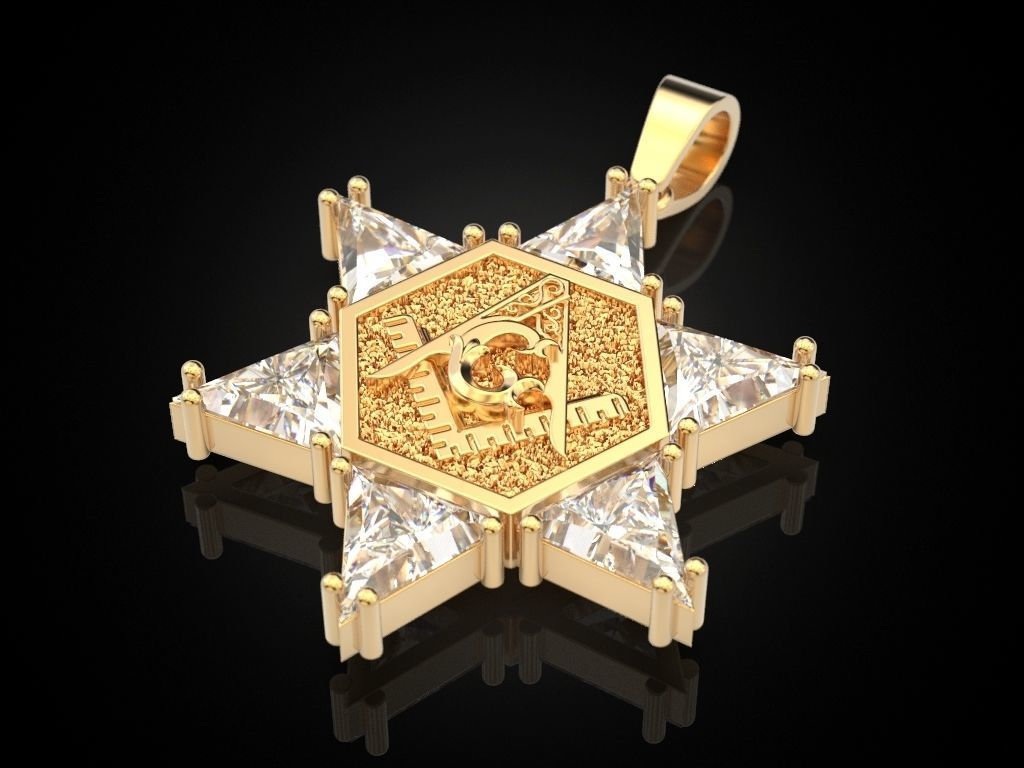 Pendant Hexagon Masonic Star 3D print model_1
