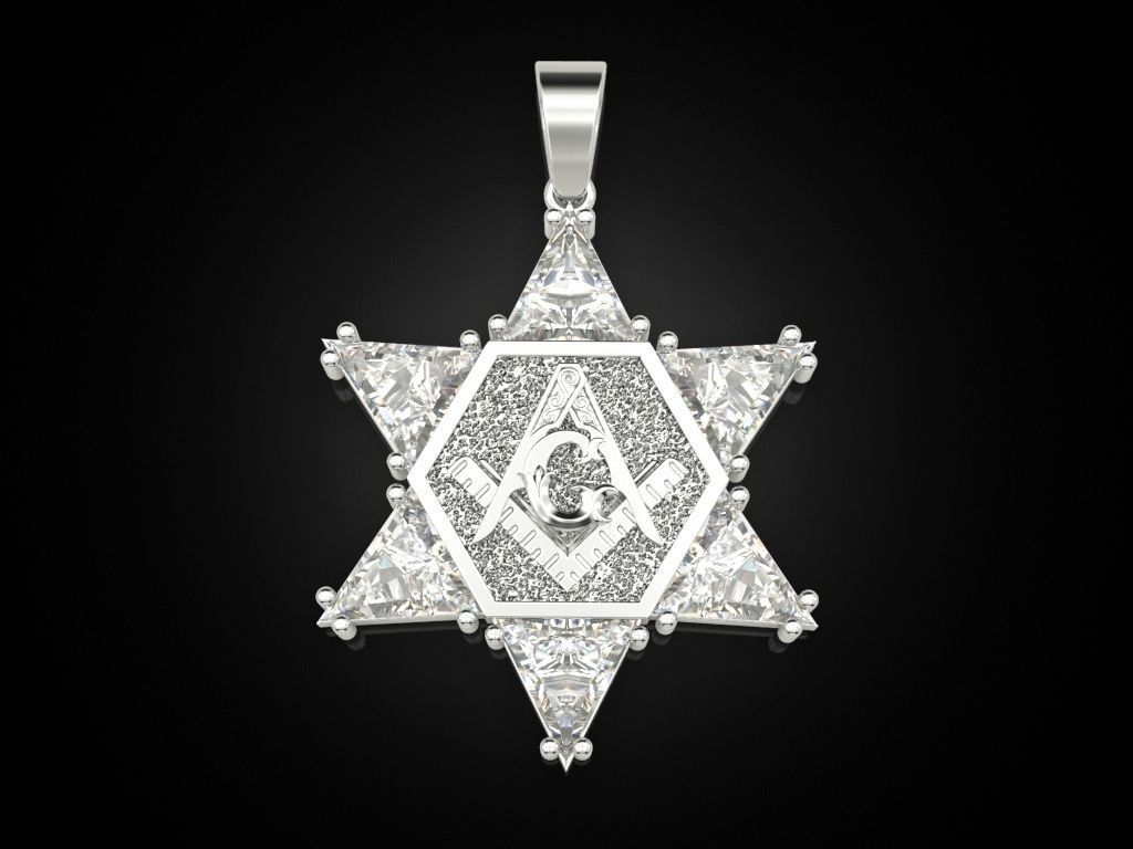 Pendant Hexagon Masonic Star 3D print model_5