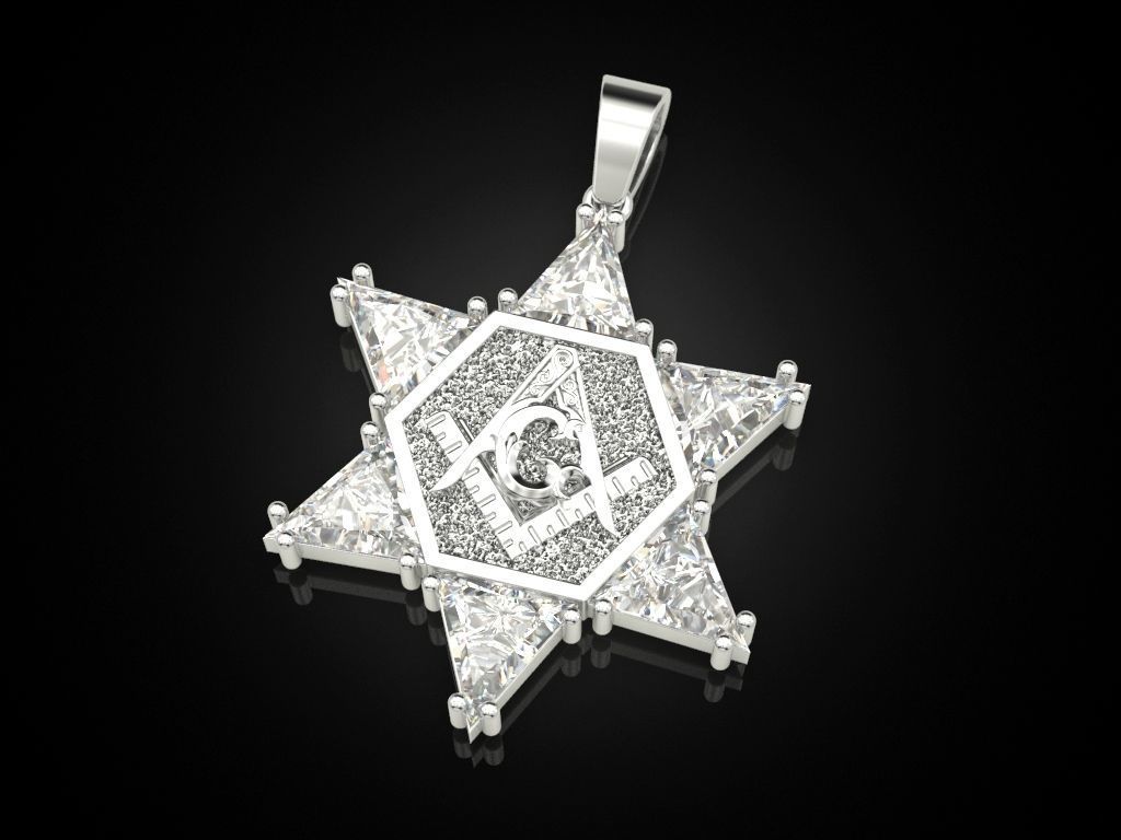 Pendant Hexagon Masonic Star 3D print model_3