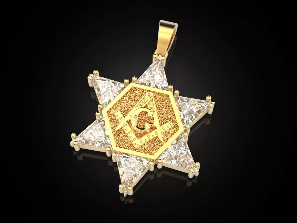 Pendant Hexagon Masonic Star 3D print model_0