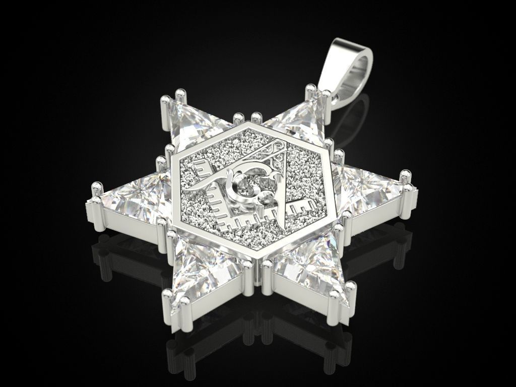 Pendant Hexagon Masonic Star 3D print model_4