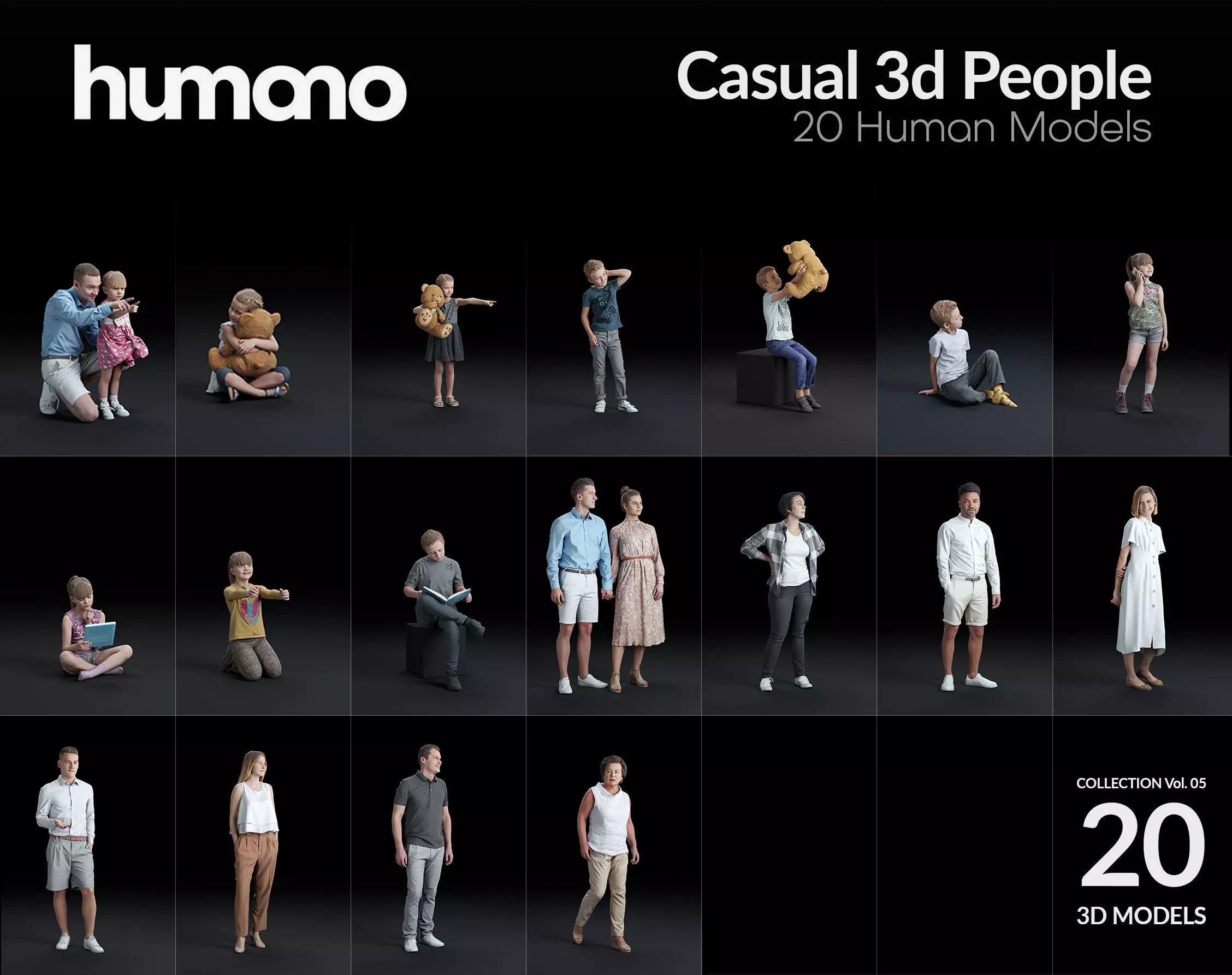 Humano 20-Collection 05 - CASUAL FAMILY PEOPLE - 20x 3D models  3D model_0
