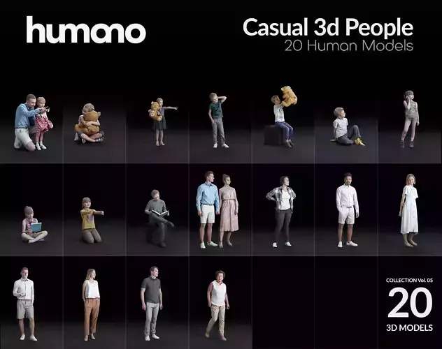 Humano 20-Collection 05 - CASUAL FAMILY PEOPLE - 20x 3D models  3D model