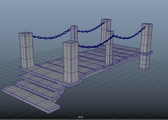 Bridge wooden with chains Low-poly 3D model