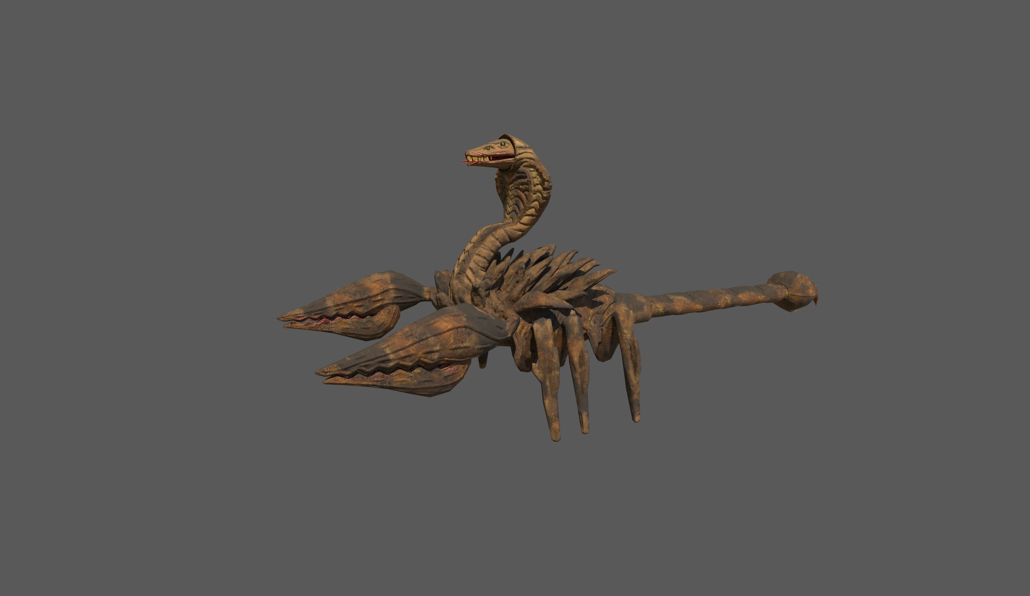 Snake Scorpion Fantasy Creature rigged and animated Low-poly 3D model_3