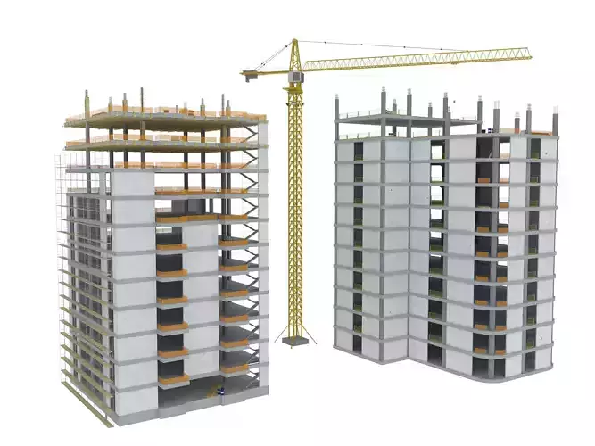 Construction Buildings and Crane 3D model