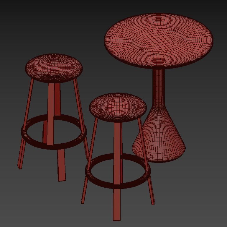 HAY REVOLVER stools with table 3D model_2