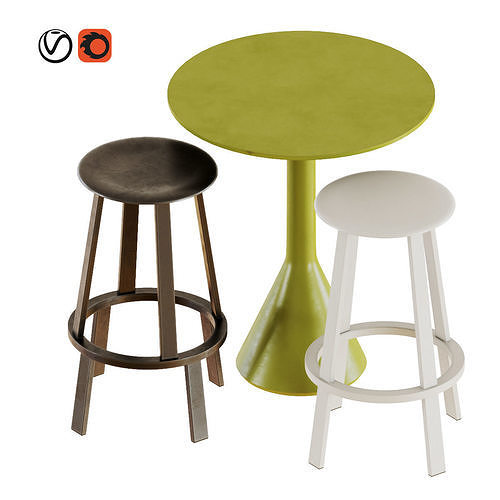 HAY REVOLVER stools with table 3D model