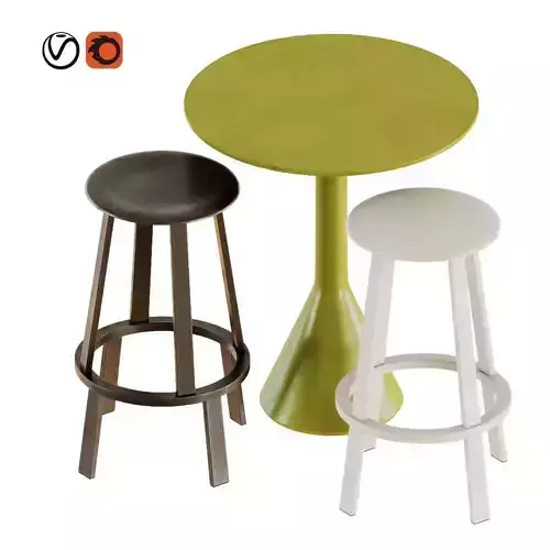 HAY REVOLVER stools with table 3D model