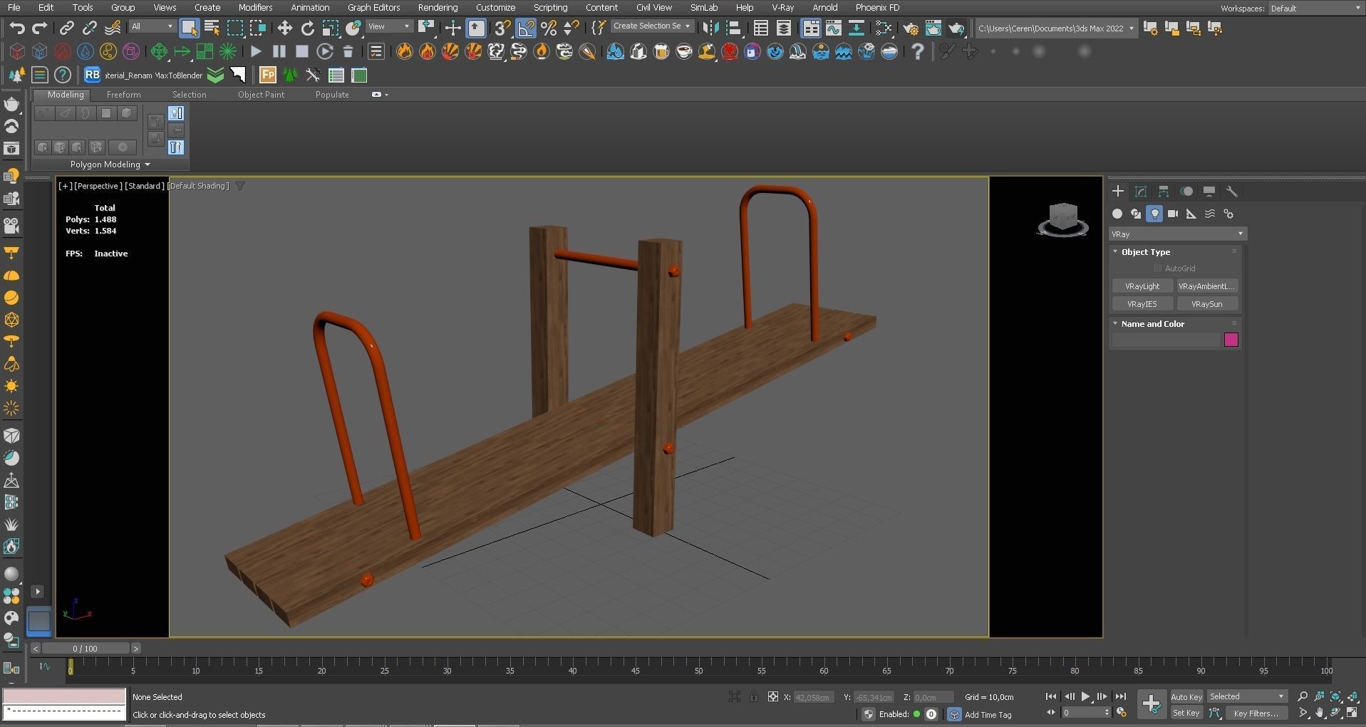 Wooden Seesaw Teeter Totter - 02 Playground Low-poly 3D model_4