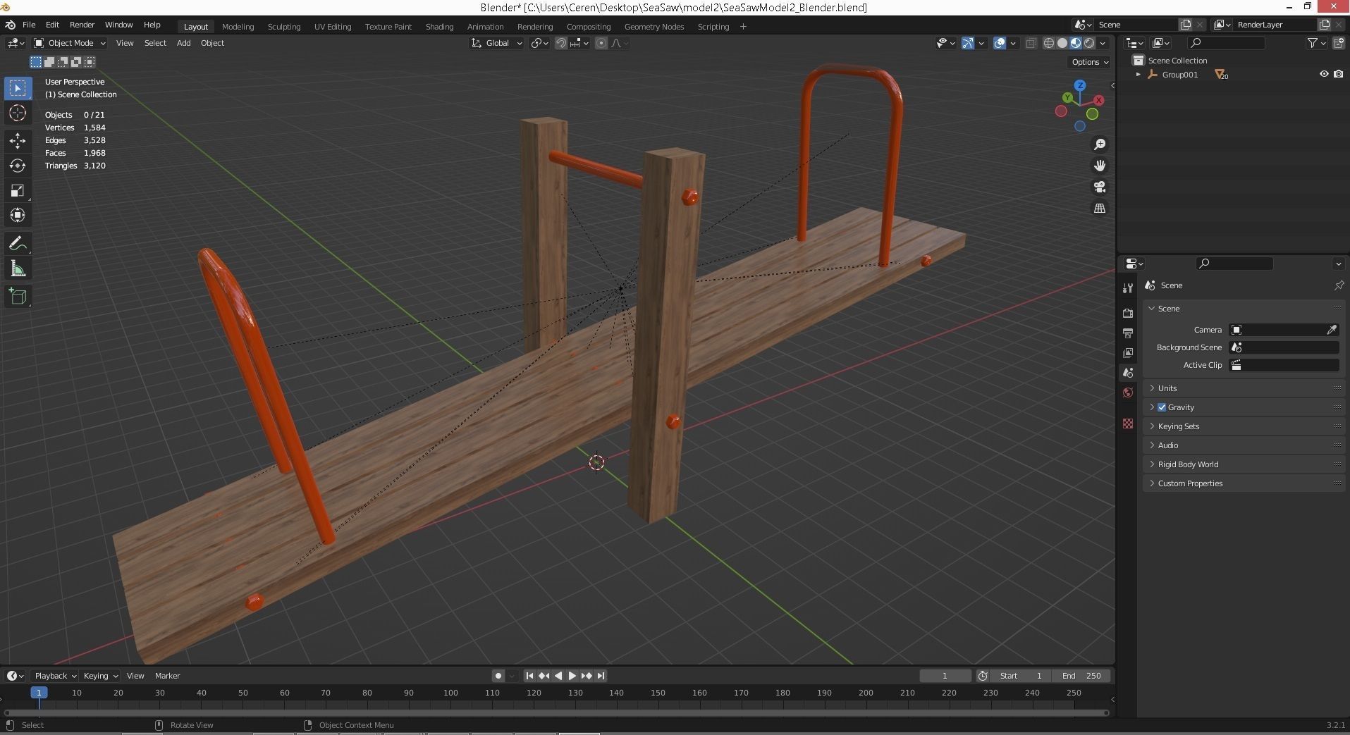 Wooden Seesaw Teeter Totter - 02 Playground Low-poly 3D model_3