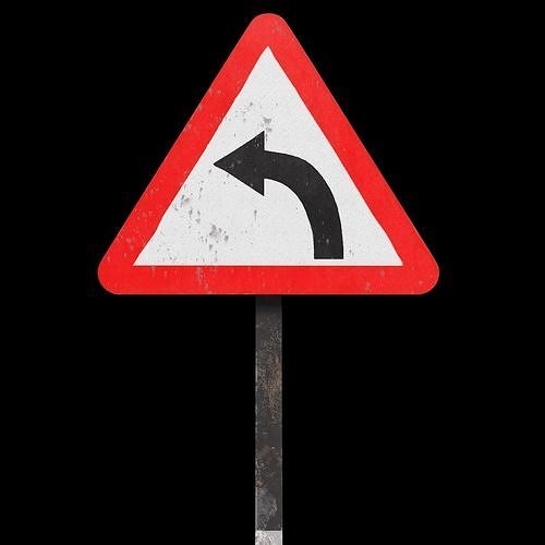 Left hand curve Roadsign Low-poly 3D model