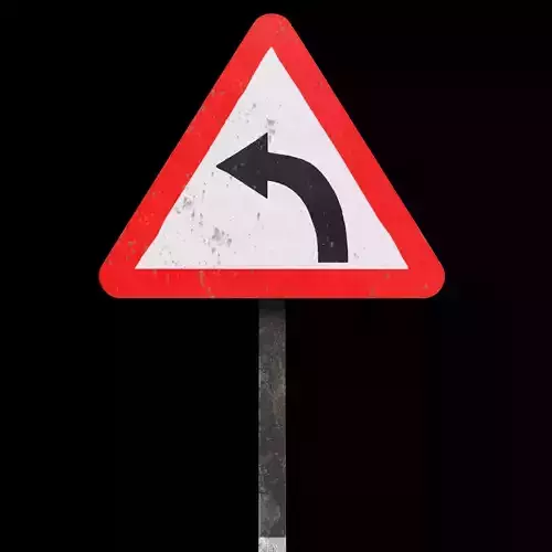 Left hand curve Roadsign Low-poly 3D model