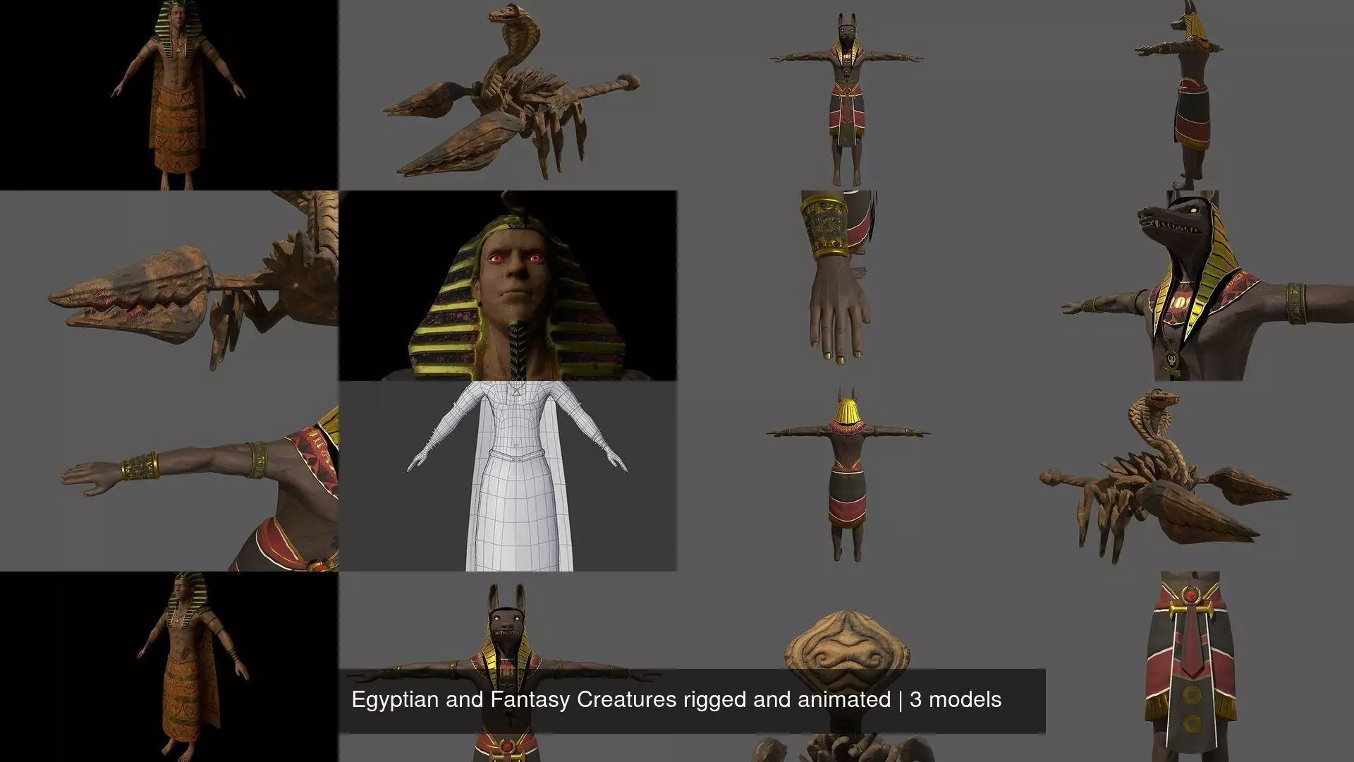 Egyptian and Fantasy Creatures rigged and animated 3D Model Collection_0