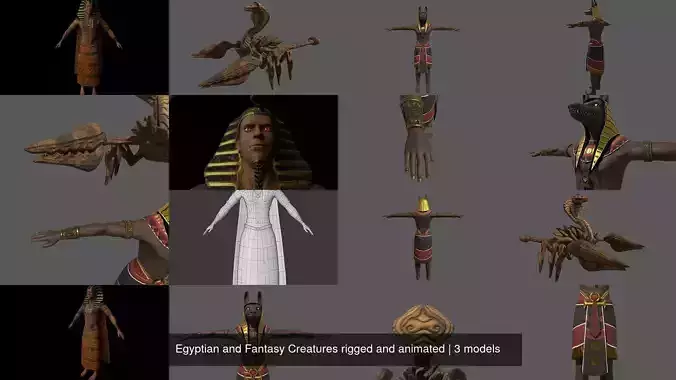 Egyptian and Fantasy Creatures rigged and animated 3D Model Collection