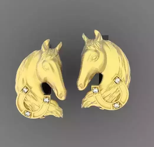 horse two gold head earrings with diamonds