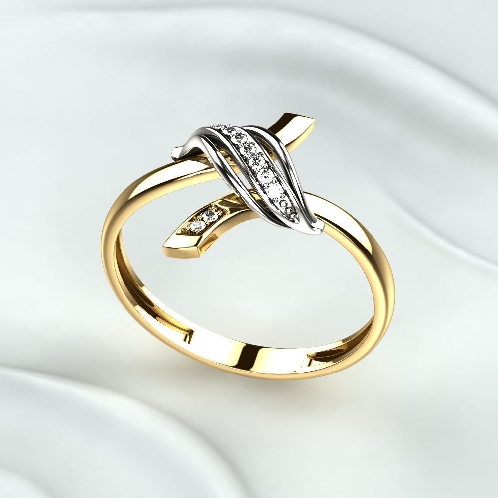 Golden Ring with Diamonds 3D print model_1
