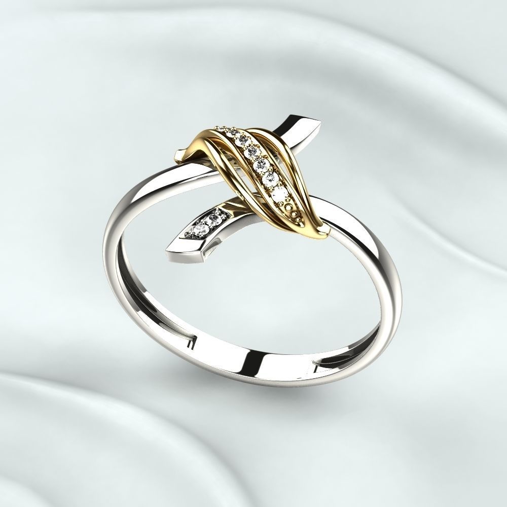 Golden Ring with Diamonds 3D print model_8
