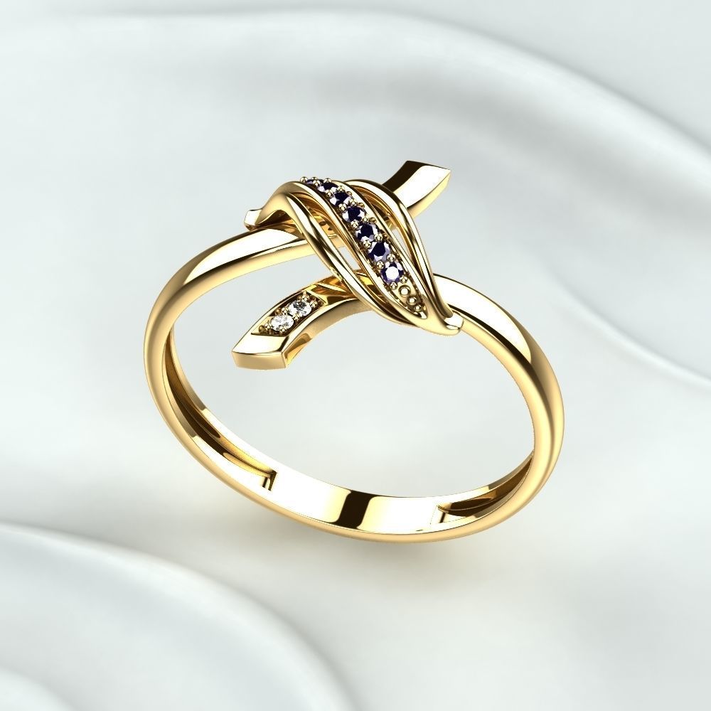 Golden Ring with Diamonds 3D print model_3