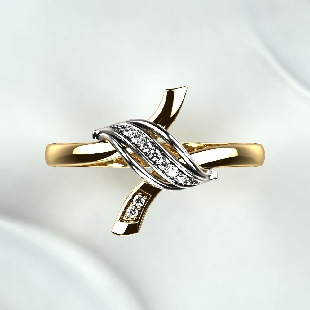 Golden Ring with Diamonds 3D print model_13