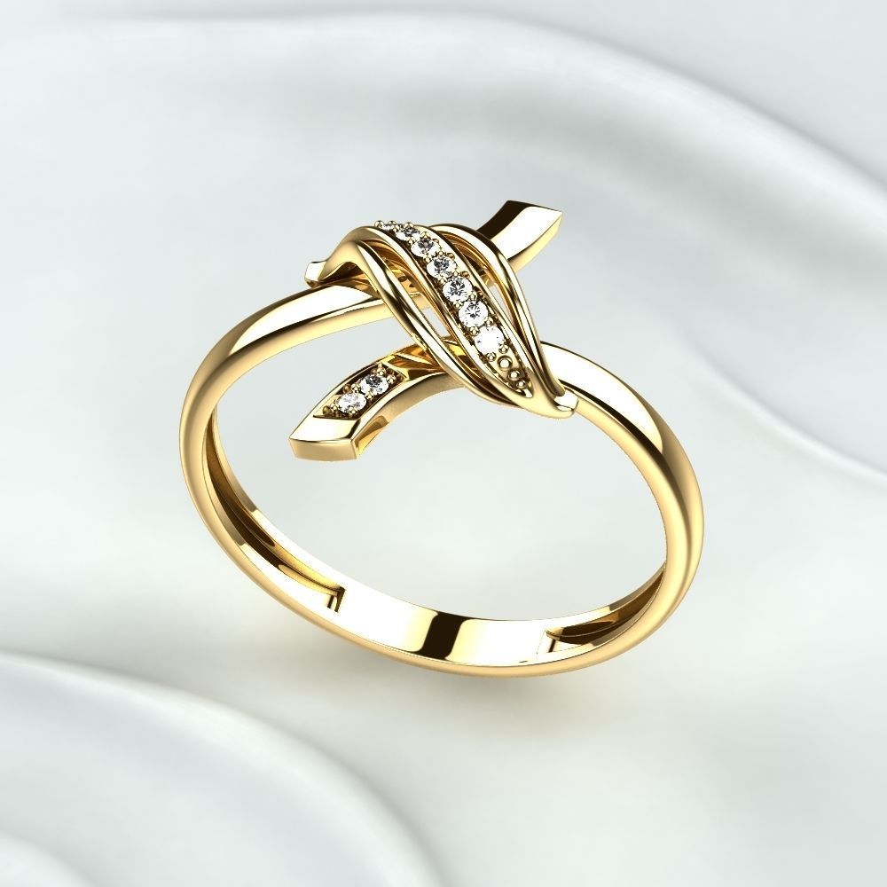 Golden Ring with Diamonds 3D print model_2