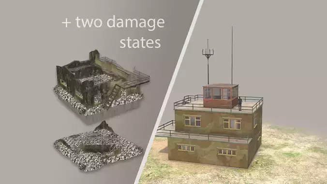 Airport ControlRoom 01 with Damage Low-poly 3D model