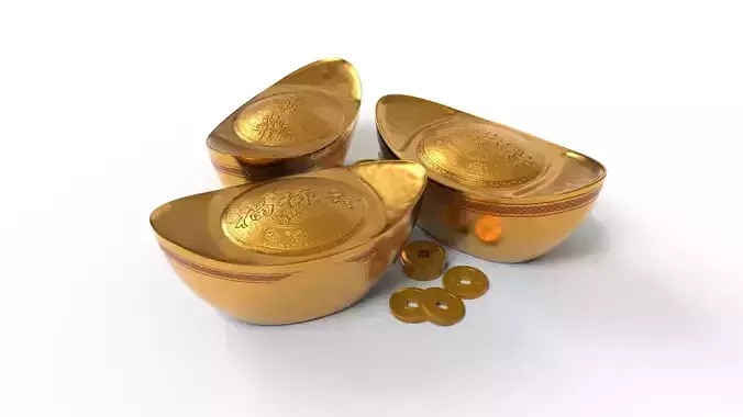 Chinese Gold Ingot With Lucky Word Low-poly 3D model