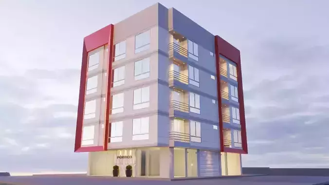 Building 5 floor Low-poly 3D model