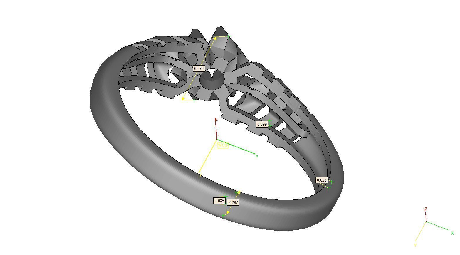 ring-111 silver ring with diamond in center 3D print model_6