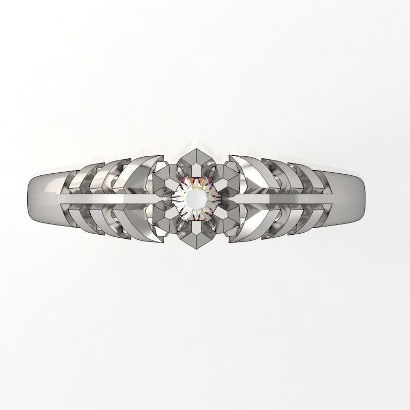 ring-111 silver ring with diamond in center 3D print model_3