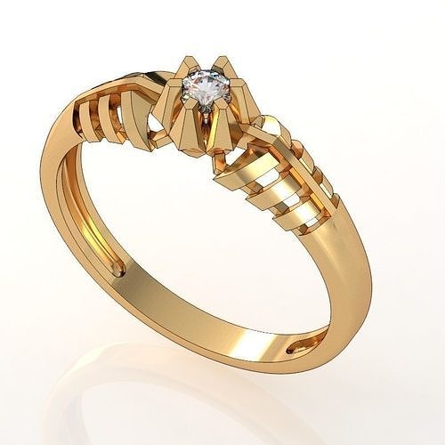 ring-111 silver ring with diamond in center 3D print model