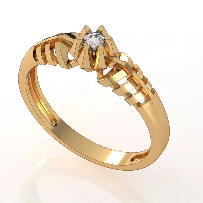 ring-111 silver ring with diamond in center 3D print model_0