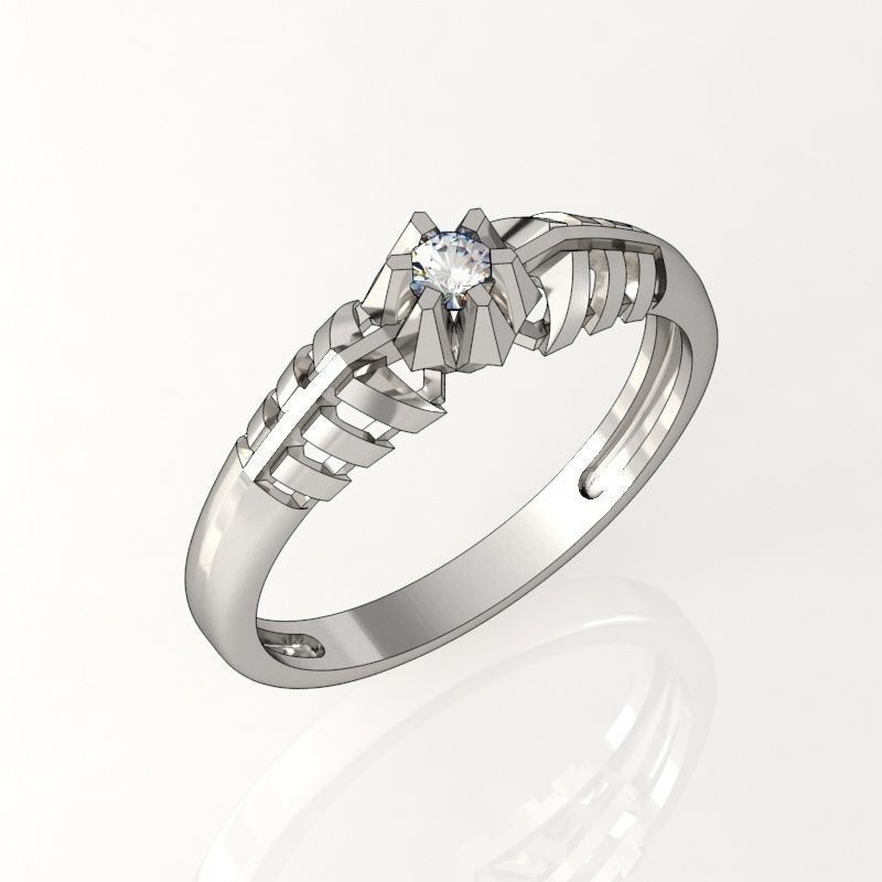ring-111 silver ring with diamond in center 3D print model_1