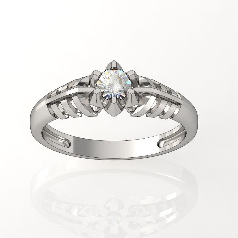 ring-111 silver ring with diamond in center 3D print model_2