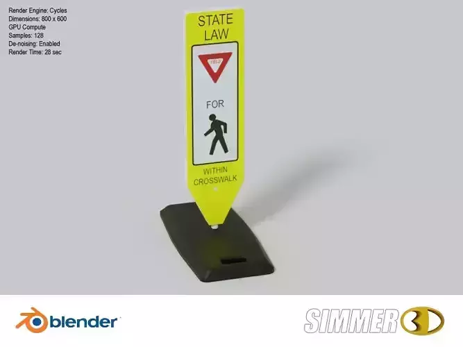 Pedestrian Crossing Sign Low-poly 3D model