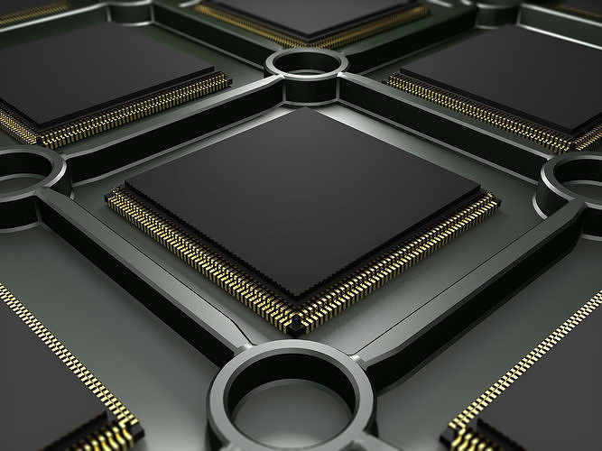 CPU computer processor or electronic chip on tray 3D model