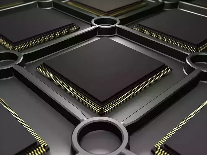 CPU computer processor or electronic chip on tray 3D model