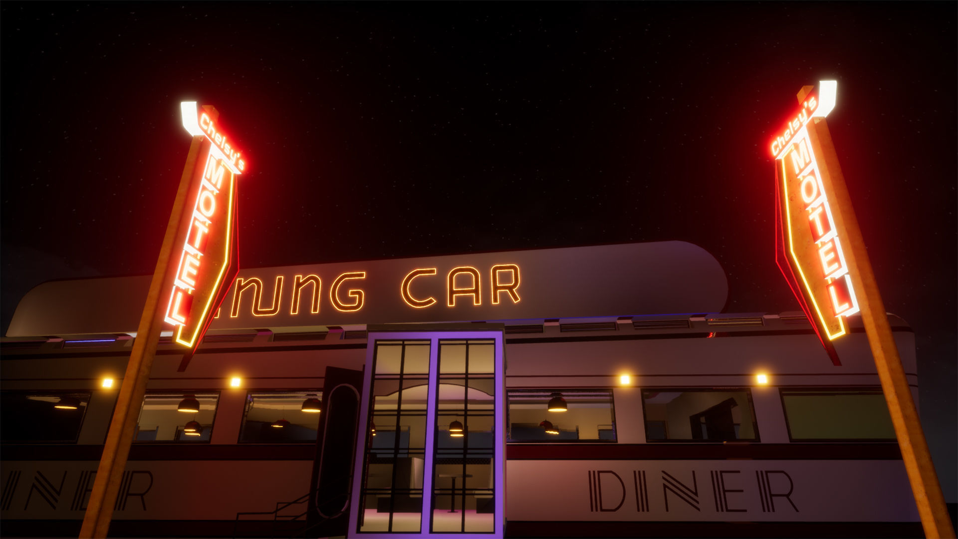 Retro Googie Diner Neon Sign Set - FBX Included Low-poly 3D model_4