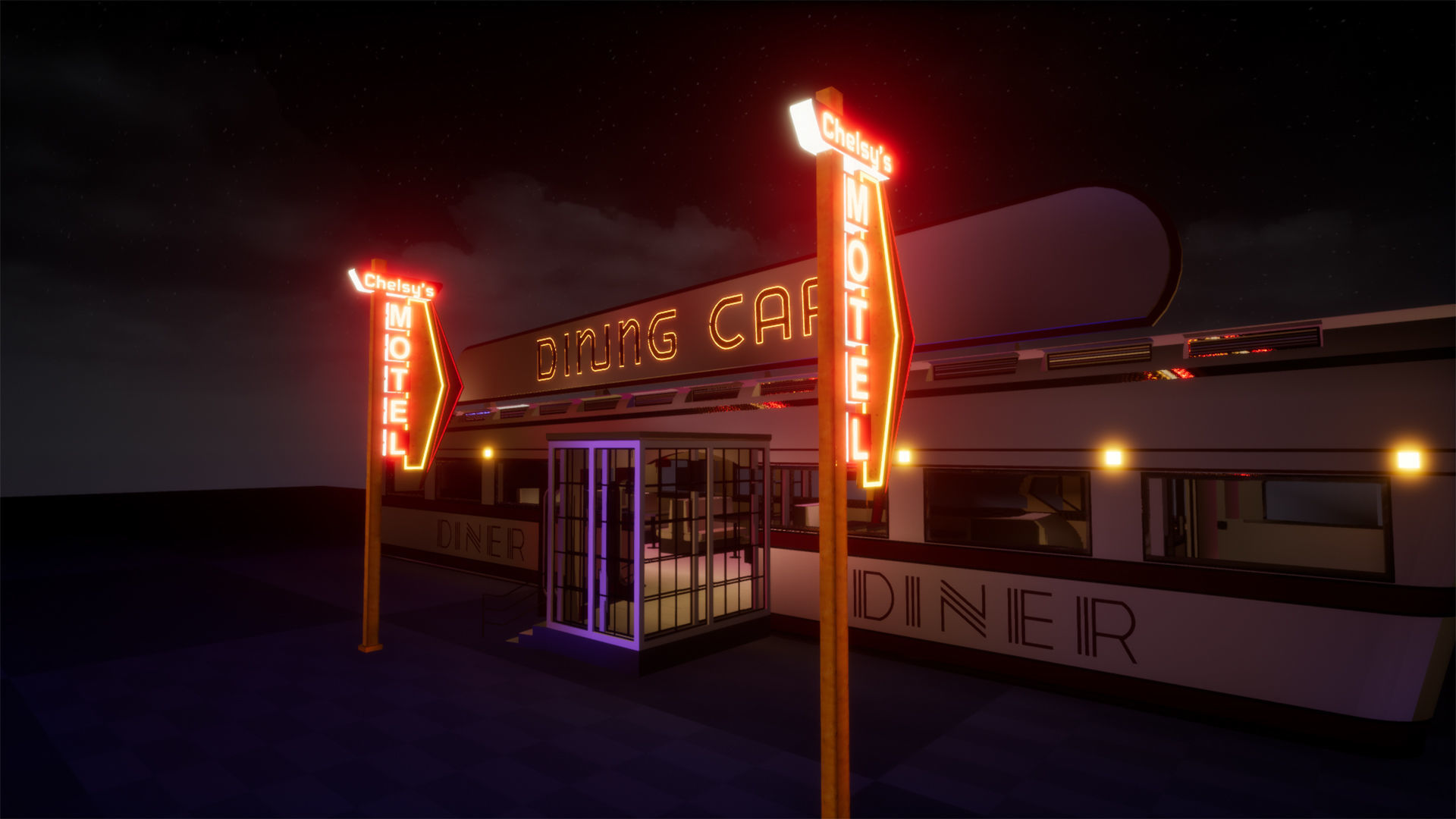 Retro Googie Diner Neon Sign Set - FBX Included Low-poly 3D model_3
