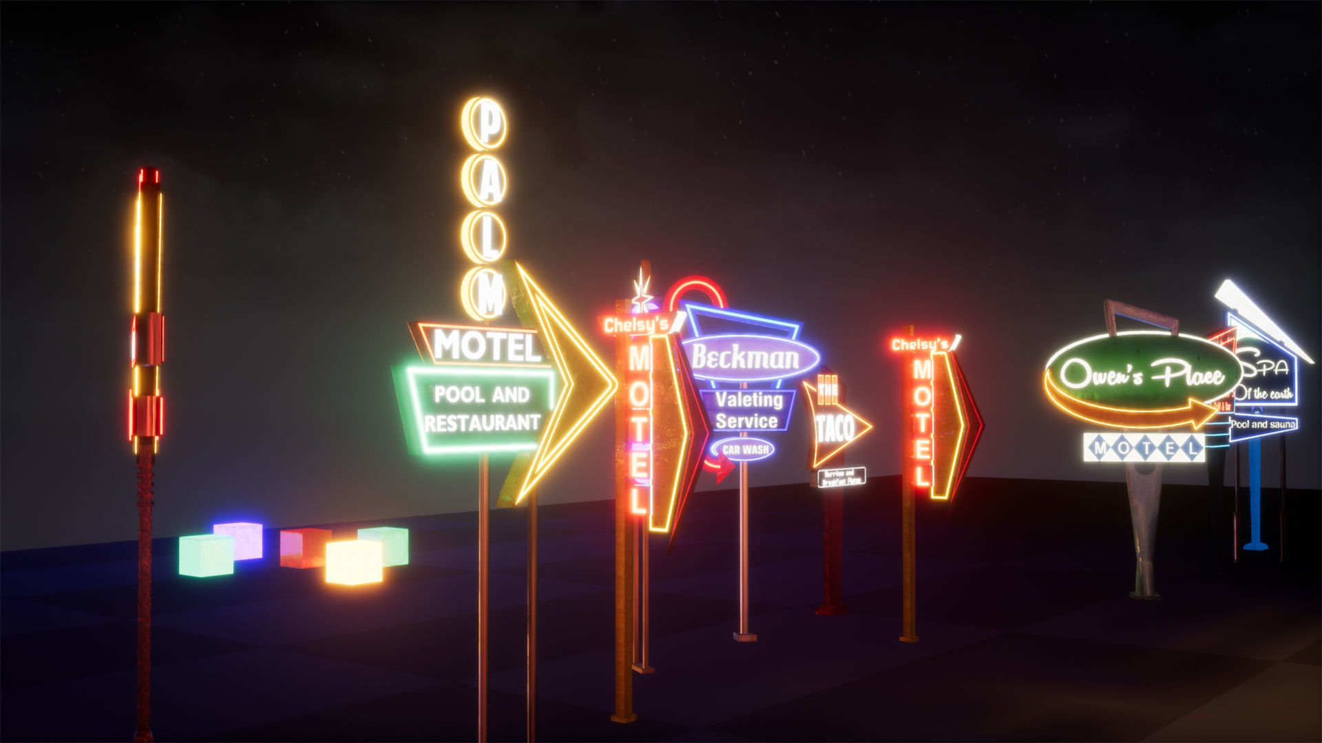 Retro Googie Diner Neon Sign Set - FBX Included Low-poly 3D model_9
