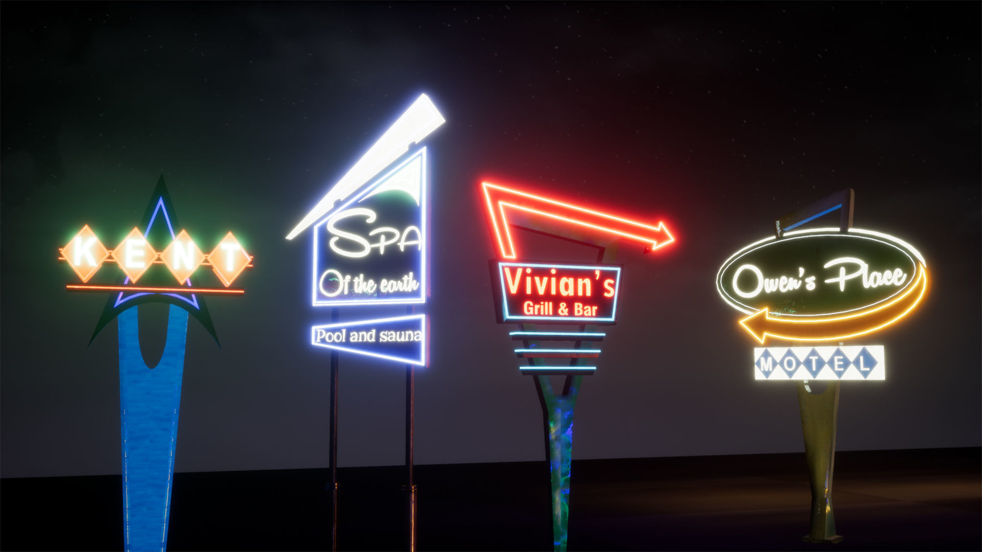 Retro Googie Diner Neon Sign Set - FBX Included Low-poly 3D model_2
