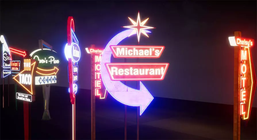 Retro Googie Diner Neon Sign Set - FBX Included Low-poly 3D model_0